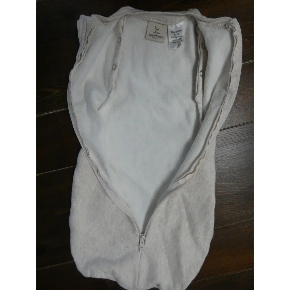 Ergo Pouch Australia Newborn Size 0000 Oatmeal Ivory Zipper Sleep Sack Cotton